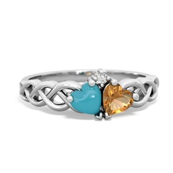 Turquoise Heart To Heart Braid 14K White Gold ring R5870