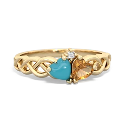 Turquoise Heart To Heart Braid 14K Yellow Gold ring R5870