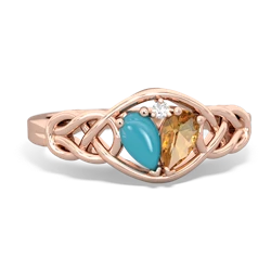 Turquoise Celtic Love Knot 14K Rose Gold ring R5420