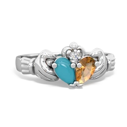 Turquoise 'Our Heart' Claddagh 14K White Gold ring R2388