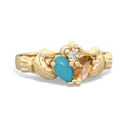 Turquoise 'Our Heart' Claddagh 14K Yellow Gold ring R2388