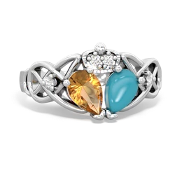 Turquoise 'One Heart' Celtic Knot Claddagh 14K White Gold ring R5322