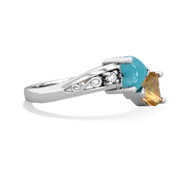 Turquoise Snuggling Hearts 14K White Gold ring R2178