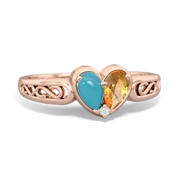 Turquoise Filligree 'One Heart' 14K Rose Gold ring R5070