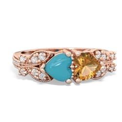 Turquoise Diamond Butterflies 14K Rose Gold ring R5601