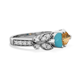 Turquoise Diamond Butterflies 14K White Gold ring R5601