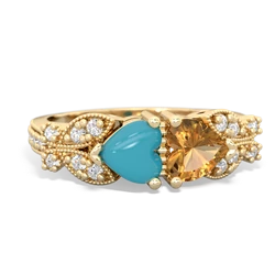 Turquoise Diamond Butterflies 14K Yellow Gold ring R5601