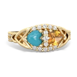 Turquoise Sparkling Celtic Knot 14K Yellow Gold ring R2645