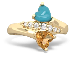 Turquoise Heart To Heart 14K Yellow Gold ring R2064