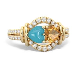 Turquoise Art-Deco Keepsake 14K Yellow Gold ring R5630