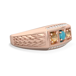 Turquoise Three Stone Tire Tread Men's 14K Rose Gold ring R0520