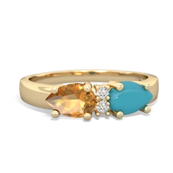 Turquoise Pear Bowtie 14K Yellow Gold ring R0865