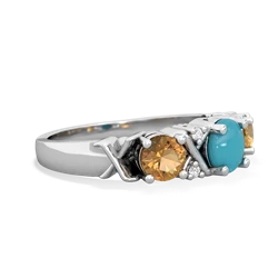 Turquoise Hugs And Kisses 14K White Gold ring R5016