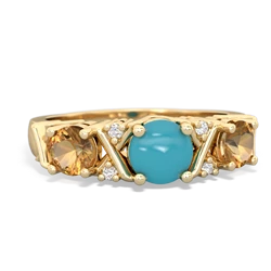 Turquoise Hugs And Kisses 14K Yellow Gold ring R5016