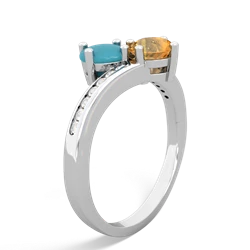 Turquoise Channel Set Two Stone 14K White Gold ring R5303