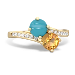 Turquoise Channel Set Two Stone 14K Yellow Gold ring R5303