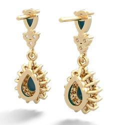 Turquoise Halo Pear Dangle 14K Yellow Gold earrings E1882
