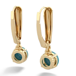 Turquoise 6Mm  Round Lever Back 14K Yellow Gold earrings E2786