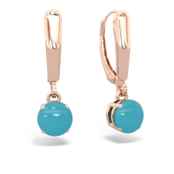 Turquoise 6Mm  Round Lever Back 14K Rose Gold earrings E2786