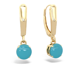 Turquoise 6Mm  Round Lever Back 14K Yellow Gold earrings E2786