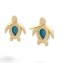 Turquoise Baby Sea Turtle 14K Yellow Gold earrings E5241