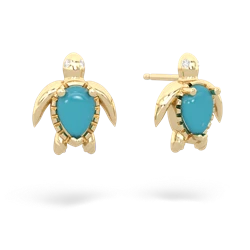 Turquoise Baby Sea Turtle 14K Yellow Gold earrings E5241