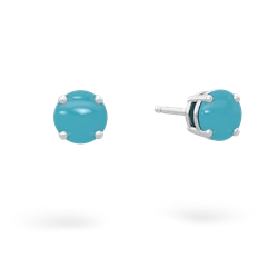 Turquoise 5Mm Round Stud 14K White Gold earrings E1785