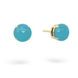 Turquoise 6Mm Round Stud 14K Yellow Gold earrings E1786