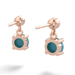 Turquoise Diamond Drop 6Mm Round 14K Rose Gold earrings E1986