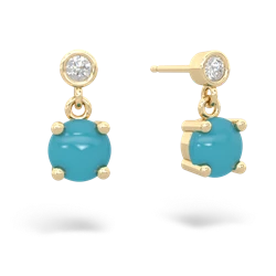 Turquoise Diamond Drop 6Mm Round 14K Yellow Gold earrings E1986
