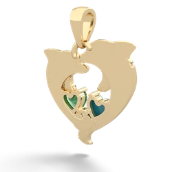 Turquoise Dolphin Heart 14K Yellow Gold pendant P5820