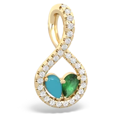 Turquoise Pave Twist 'One Heart' 14K Yellow Gold pendant P5360