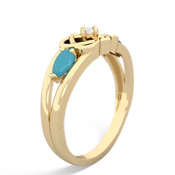 Turquoise Hearts Intertwined 14K Yellow Gold ring R5880