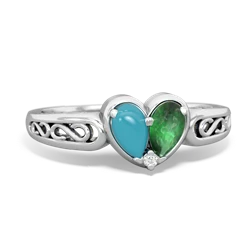 Turquoise Filligree 'One Heart' 14K White Gold ring R5070