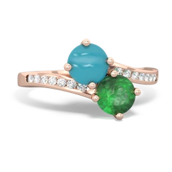 Turquoise Channel Set Two Stone 14K Rose Gold ring R5303