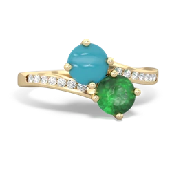 Turquoise Channel Set Two Stone 14K Yellow Gold ring R5303