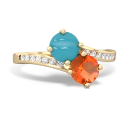 Turquoise Channel Set Two Stone 14K Yellow Gold ring R5303