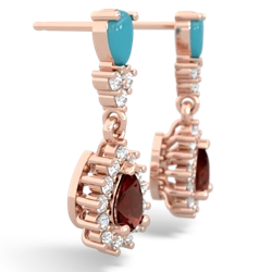 Turquoise Halo Pear Dangle 14K Rose Gold earrings E1882