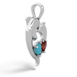 Turquoise Dolphin Heart 14K White Gold pendant P5820