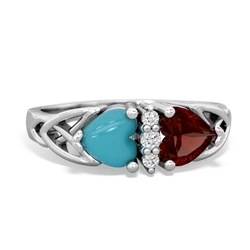Turquoise Celtic Knot Double Heart 14K White Gold ring R5040