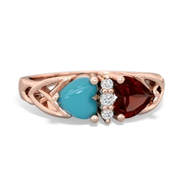 Turquoise Celtic Knot Double Heart 14K Rose Gold ring R5040