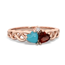 Turquoise Heart To Heart Braid 14K Rose Gold ring R5870