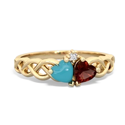 Turquoise Heart To Heart Braid 14K Yellow Gold ring R5870