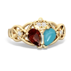 Turquoise 'One Heart' Celtic Knot Claddagh 14K Yellow Gold ring R5322