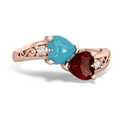 Turquoise Snuggling Hearts 14K Rose Gold ring R2178