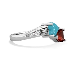 Turquoise Snuggling Hearts 14K White Gold ring R2178