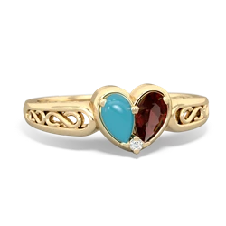 Turquoise Filligree 'One Heart' 14K Yellow Gold ring R5070