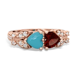 Turquoise Diamond Butterflies 14K Rose Gold ring R5601