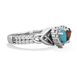 Turquoise Celtic Knot Two Hearts As One 14K White Gold ring R2644HRT