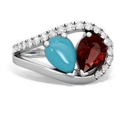 Turquoise Nestled Heart Keepsake 14K White Gold ring R5650